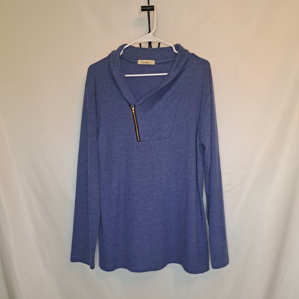 Elegant Blue Cowl Neck Sweater Women's Large# 183
